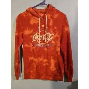 COCA COLA  Hoodie Since 1886 Tie Dye Sweatshirt Rust Orange Retro Vtg Womens S